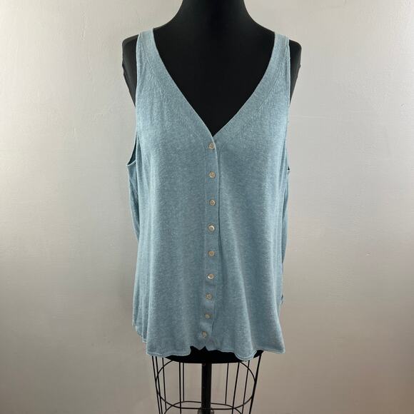 POETRY Blue Linen Cardigan Sweater Cotton Ribbed V-Neck Button Knit Size 16 - Picture 3 of 9